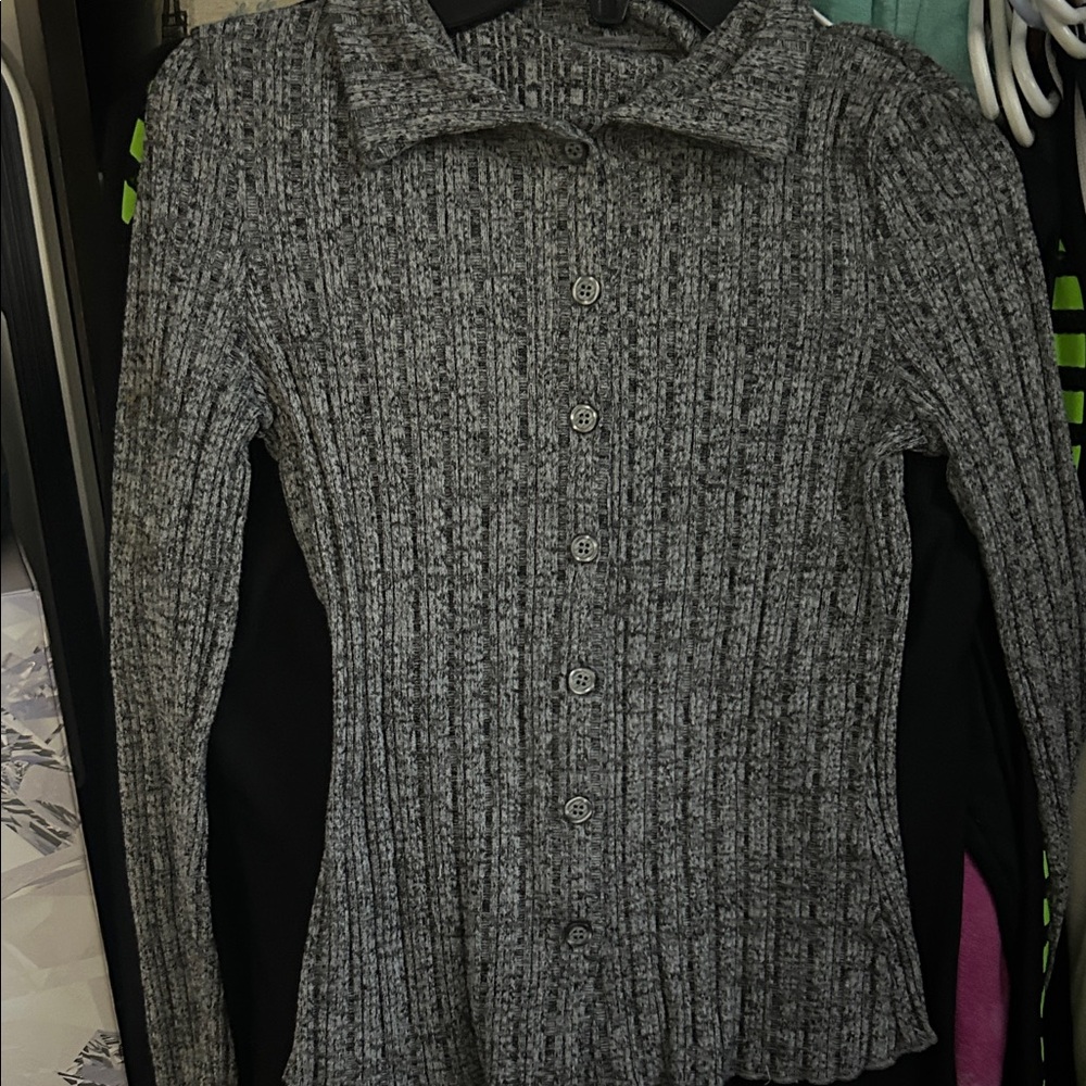 SHEIN Charcoal Ribbed Button-Down Shirt